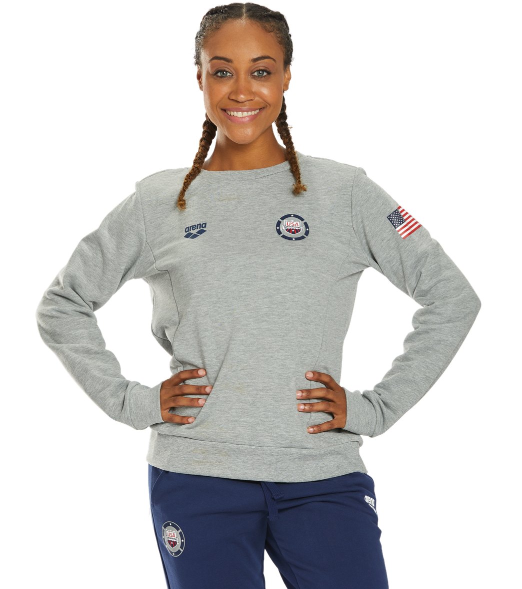 Arena Women's National Team Crew Sweater - Medium Grey Melange Medium Cotton/Polyester - Swimoutlet.com