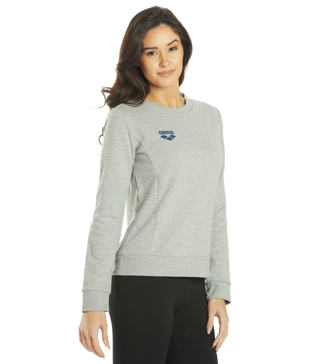 Women's National Team Crew Sweater - Medium Grey Melange Logo Xx-Small Arena Cotton/Polyester - Swimoutlet.com