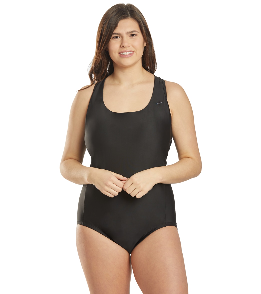 Nike Women's Plus Size Essential Cross Back One Piece Swimsuit - Black 1X - Swimoutlet.com