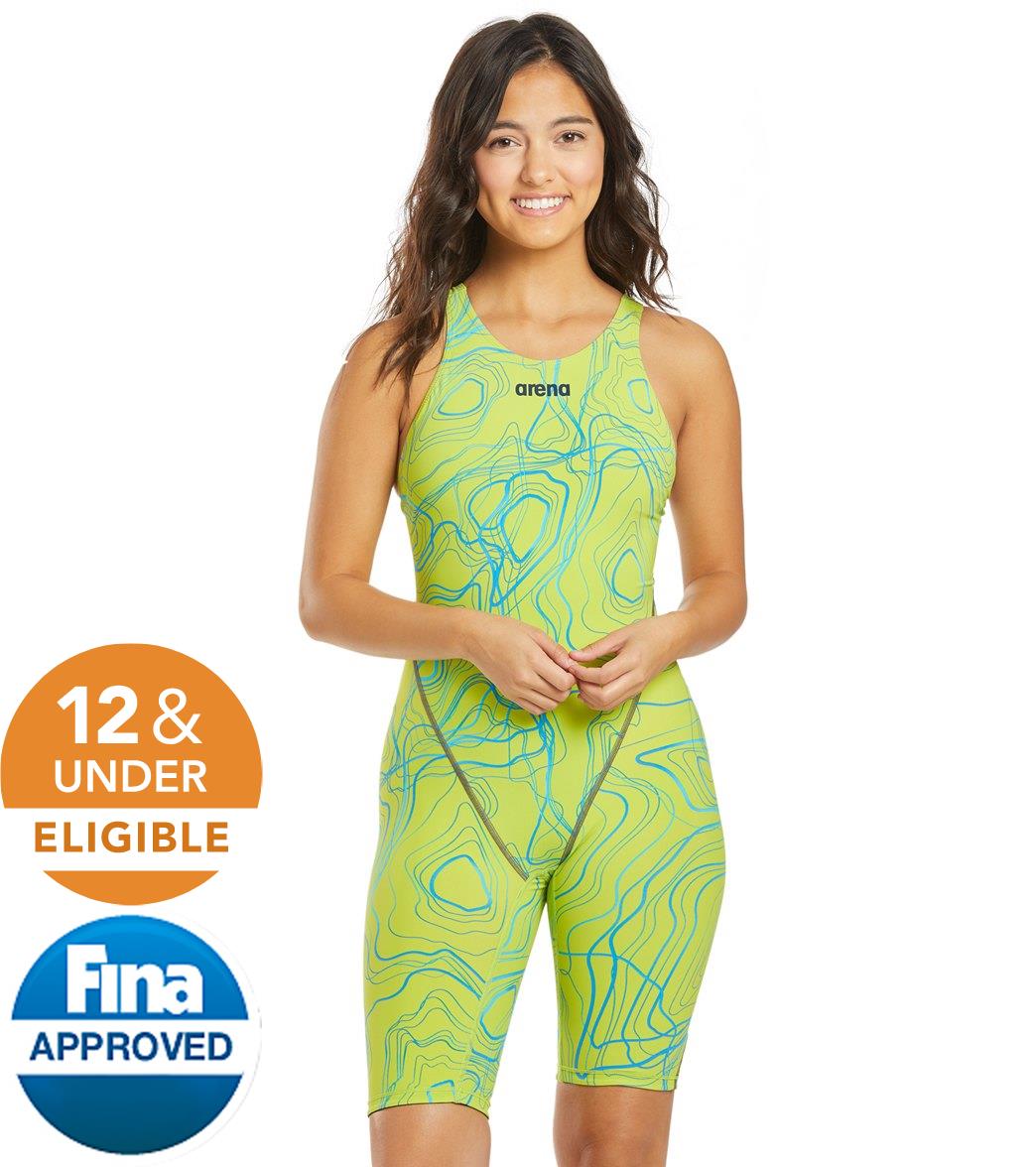 Arena Women's Limited Edition Powerskin St 2.0 Full Body Open Back Tech Suit Swimsuit - Sonic Lime 26 Elastane/Polyamide - Swimoutlet.com