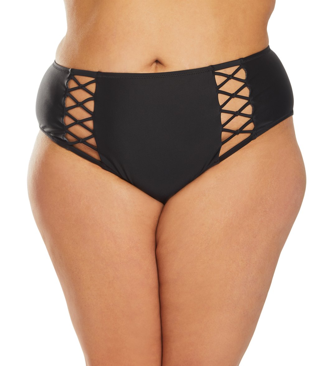 Volcom Plus Size Simply Solid Retro Cut Out Bikini Bottom - Black 12W - Swimoutlet.com