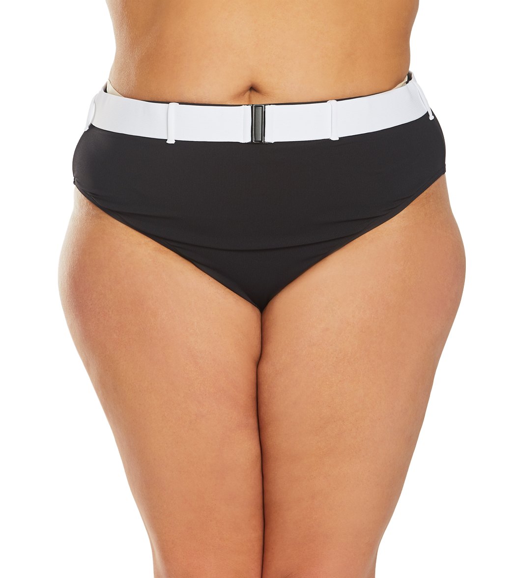 Volcom Plus Size Simply Rib Retro Bikini Bottom - Black 14W - Swimoutlet.com
