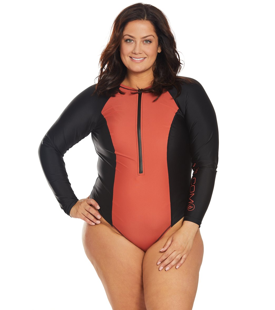 Volcom Plus Size Simply Solid Long Sleeve One Piece Swimsuit At