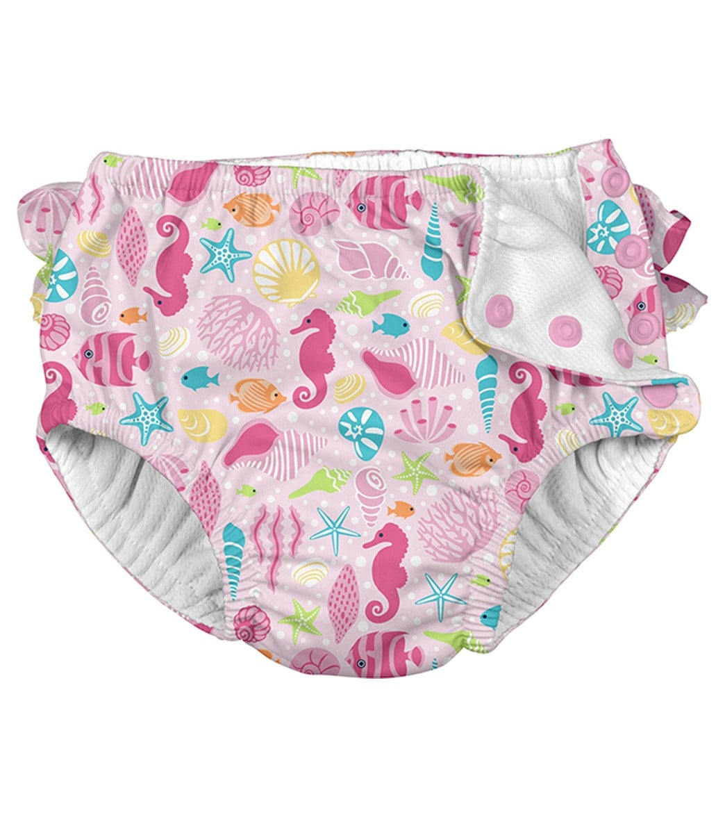 I Play. By Green Sprouts Girls' Sealife Ruffle Snap Swim Diaper Baby - Pink 18 Months - Swimoutlet.com