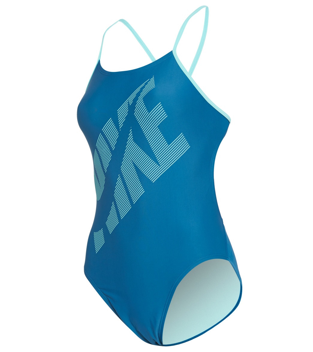 Nike Women's Tilt Cut-Out One Piece Swimsuit - Industrial Blue 26 Polyester - Swimoutlet.com