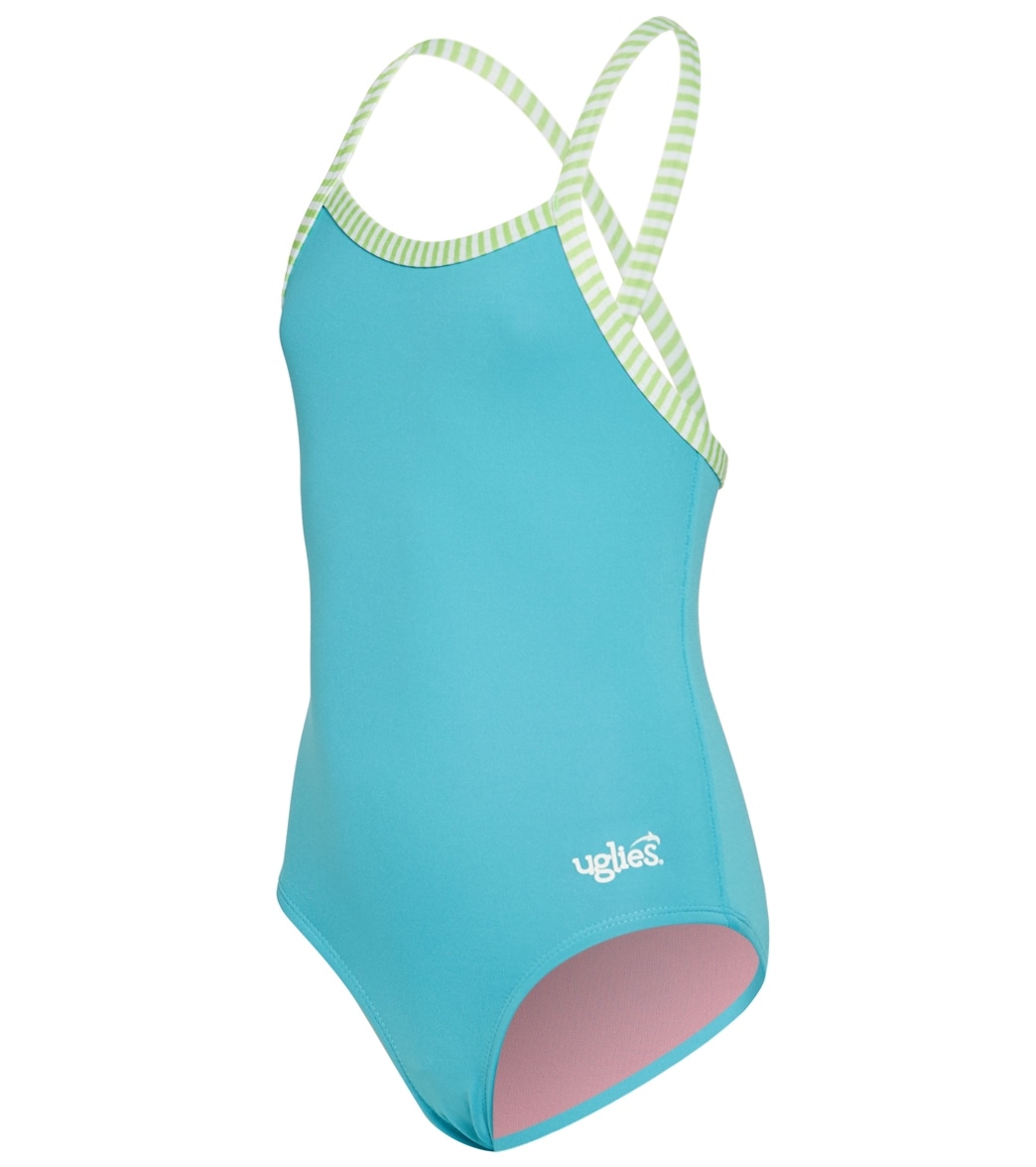 Dolfin Uglies Girls' Solid One Piece Swimsuit - Turquoise 14 Polyester/Spandex - Swimoutlet.com