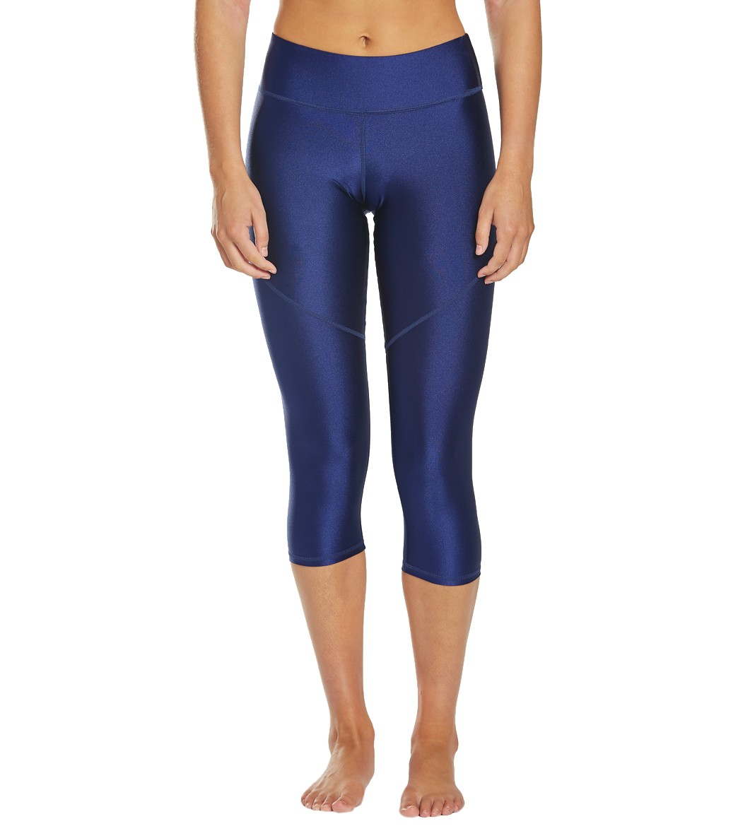 Dolfin Uglies Women's Revibe Solid High-Shine Aqua Capri Pants - Indigo Small Size Small Nylon/Spandex - Swimoutlet.com