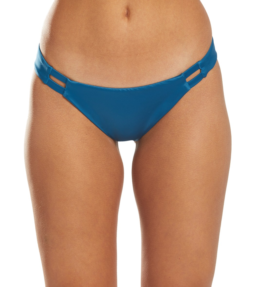 Rvca Solid Tab Front Bikini Bottom - Ocean Blue Large Elastane/Polyamide - Swimoutlet.com