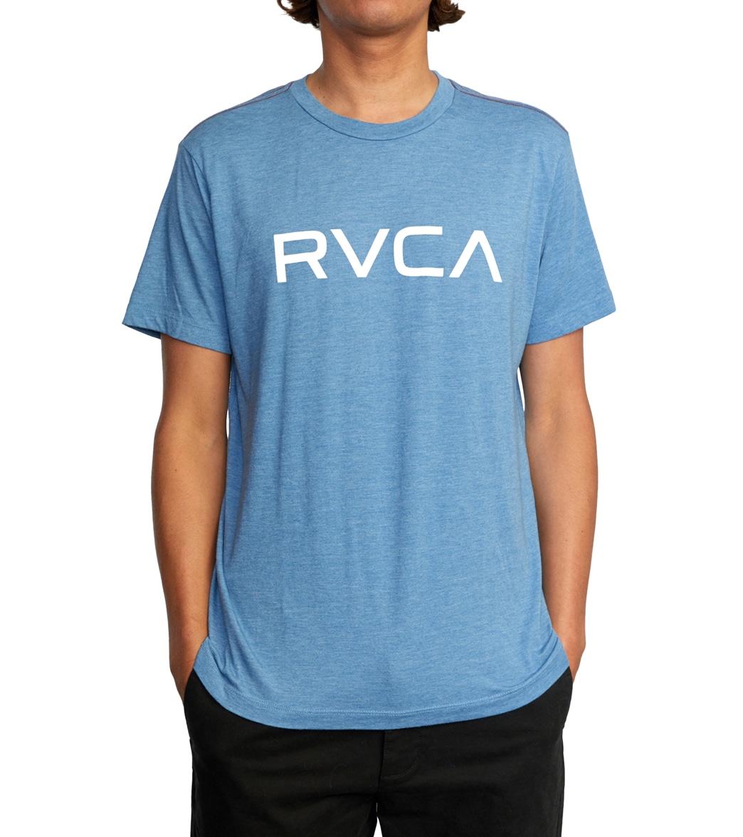 Men's Big Rvca Short Sleeve Tee Shirt - French Blue Large Cotton/Polyester - Swimoutlet.com
