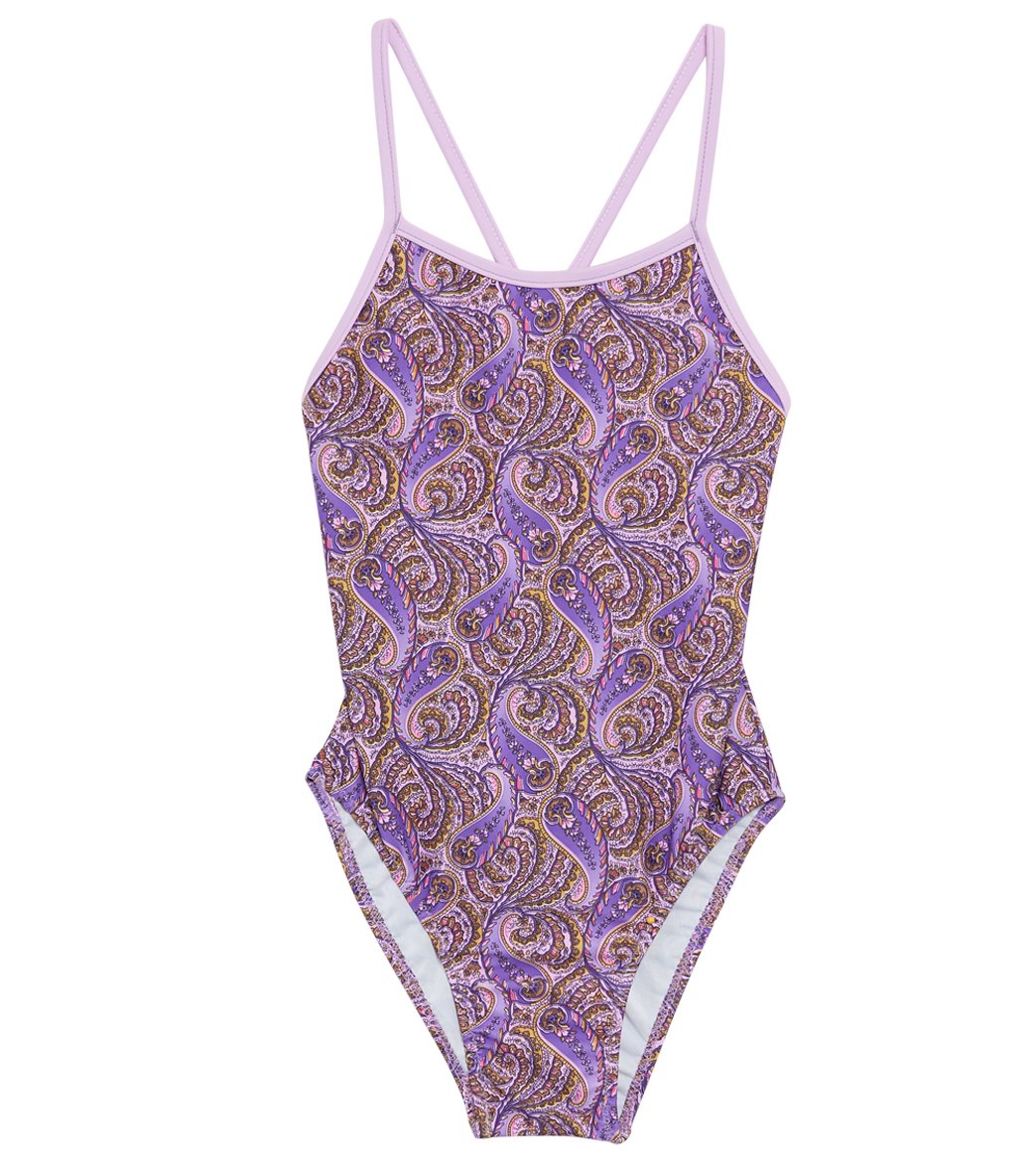Tidepools Girls' Incense Lilac Crossback One Piece Swimsuit Big Kid - 12 Lycra® - Swimoutlet.com