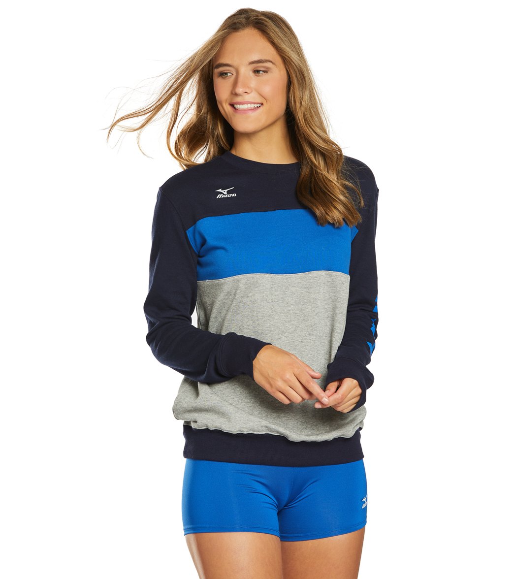 Mizuno Women's Retro Crew Volleyball Sweatshirt - Navy/Royal/Heathered Grey Large Cotton/Spandex - Swimoutlet.com