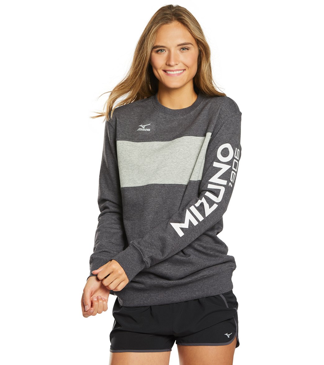 Mizuno Women's Retro Crew Volleyball Sweatshirt - Heathered Charcoal/Grey/Charcoal Large Cotton/Spandex - Swimoutlet.com