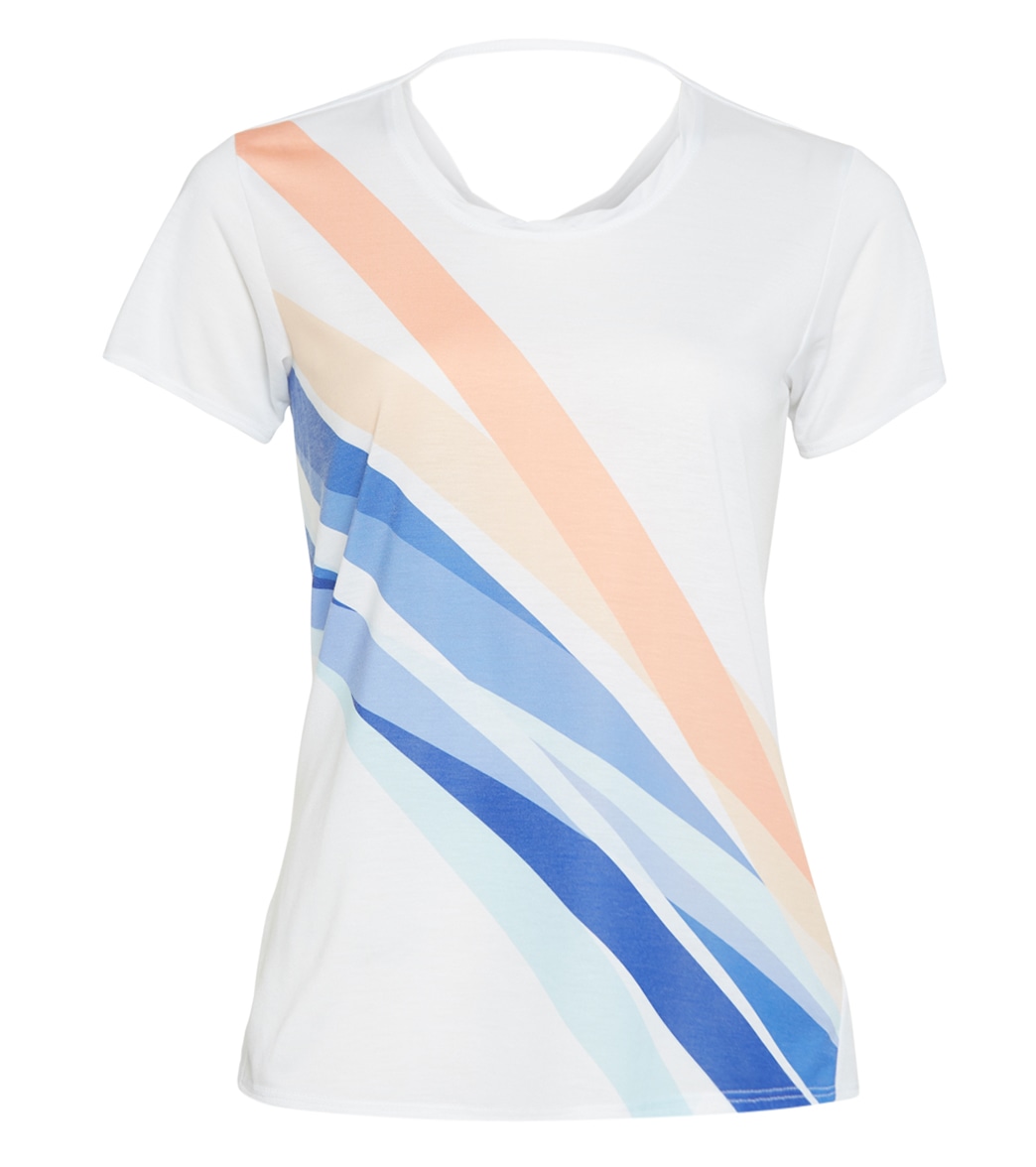 Brooks Women's Distance Short Sleeve - White/Stripe Medium Size Medium Cotton/Polyester - Swimoutlet.com