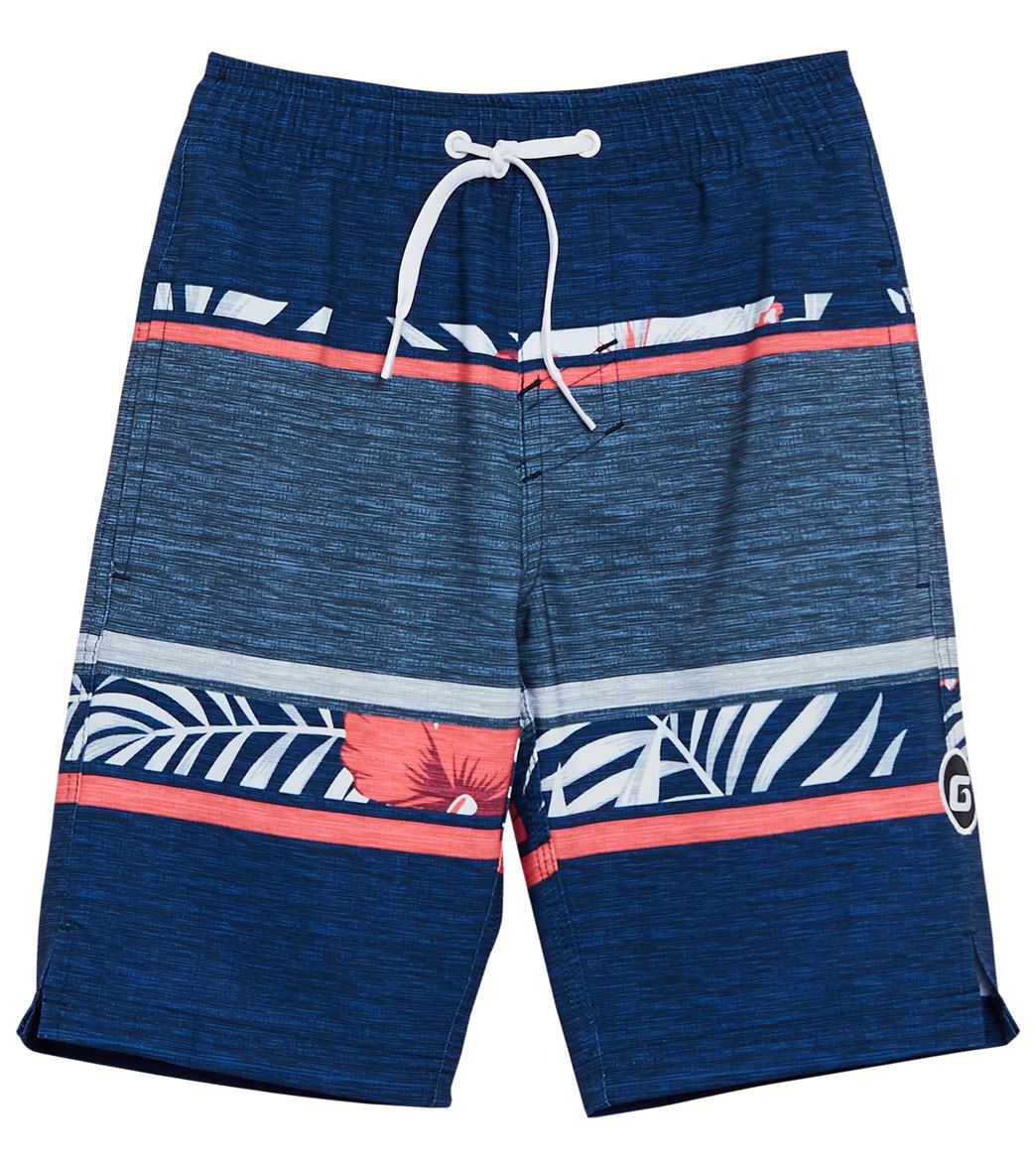 Grom Boys' Top Side Elastic Boardshorts Big Kid - Charcoal Large 10/12 Polyester/Spandex - Swimoutlet.com
