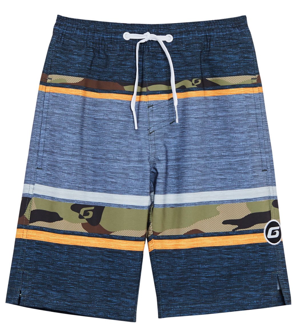 Grom Boys' Top Side Elastic Boardshorts Big Kid - Camo Medium 8 Polyester/Spandex - Swimoutlet.com