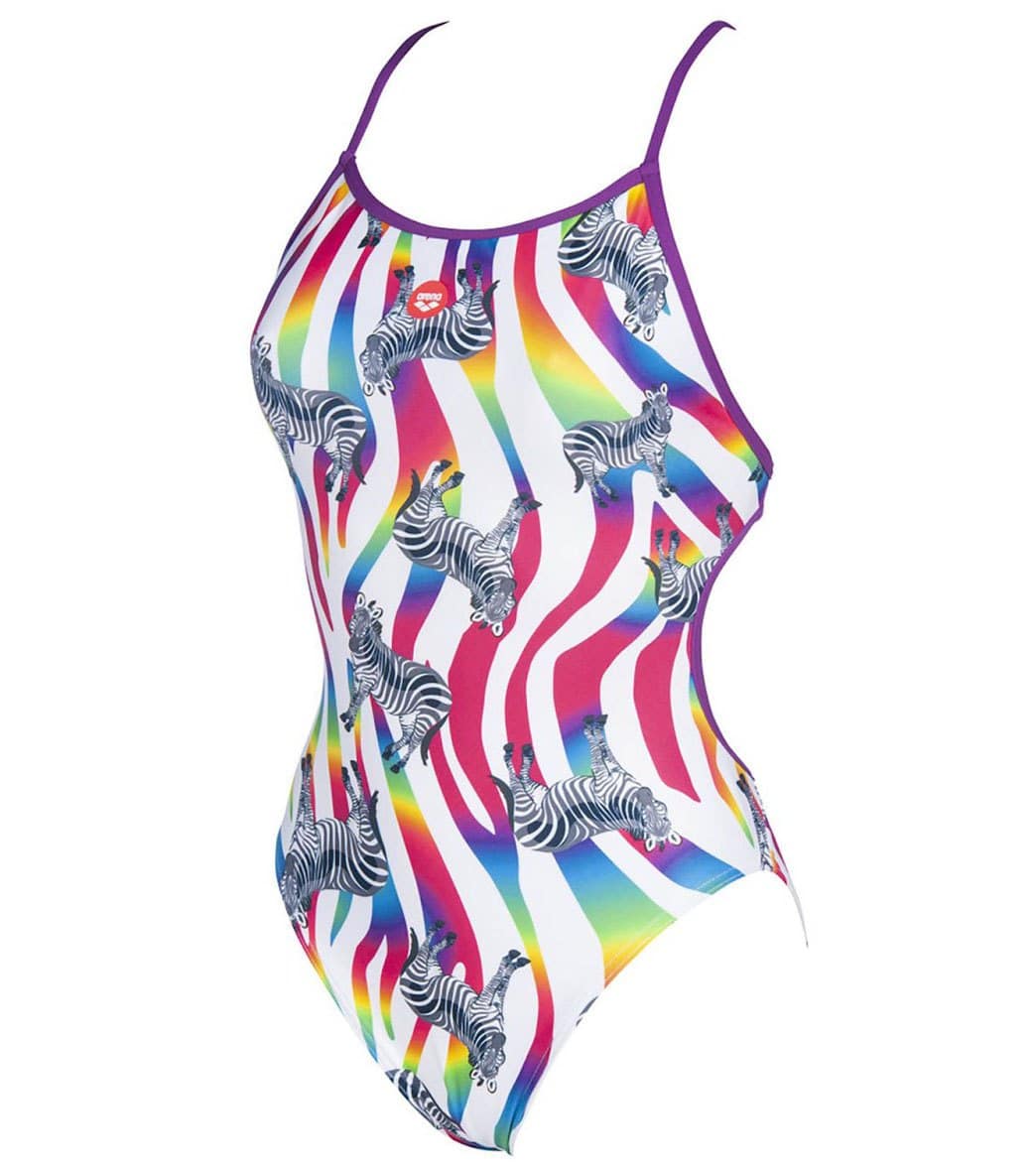 Arena Women's Crazy Zebras Lace Back One Piece Swimsuit - Provenza/Multi 22 Polyester - Swimoutlet.com
