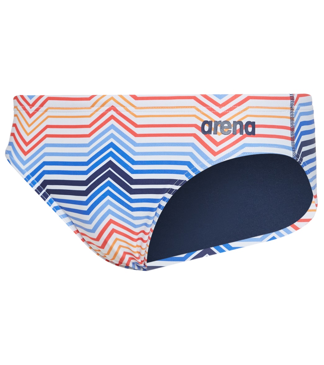 Arena Men's Multicolor Stripes Maxlife Brief Swimsuit - Navy/Red/Multi 22 - Swimoutlet.com