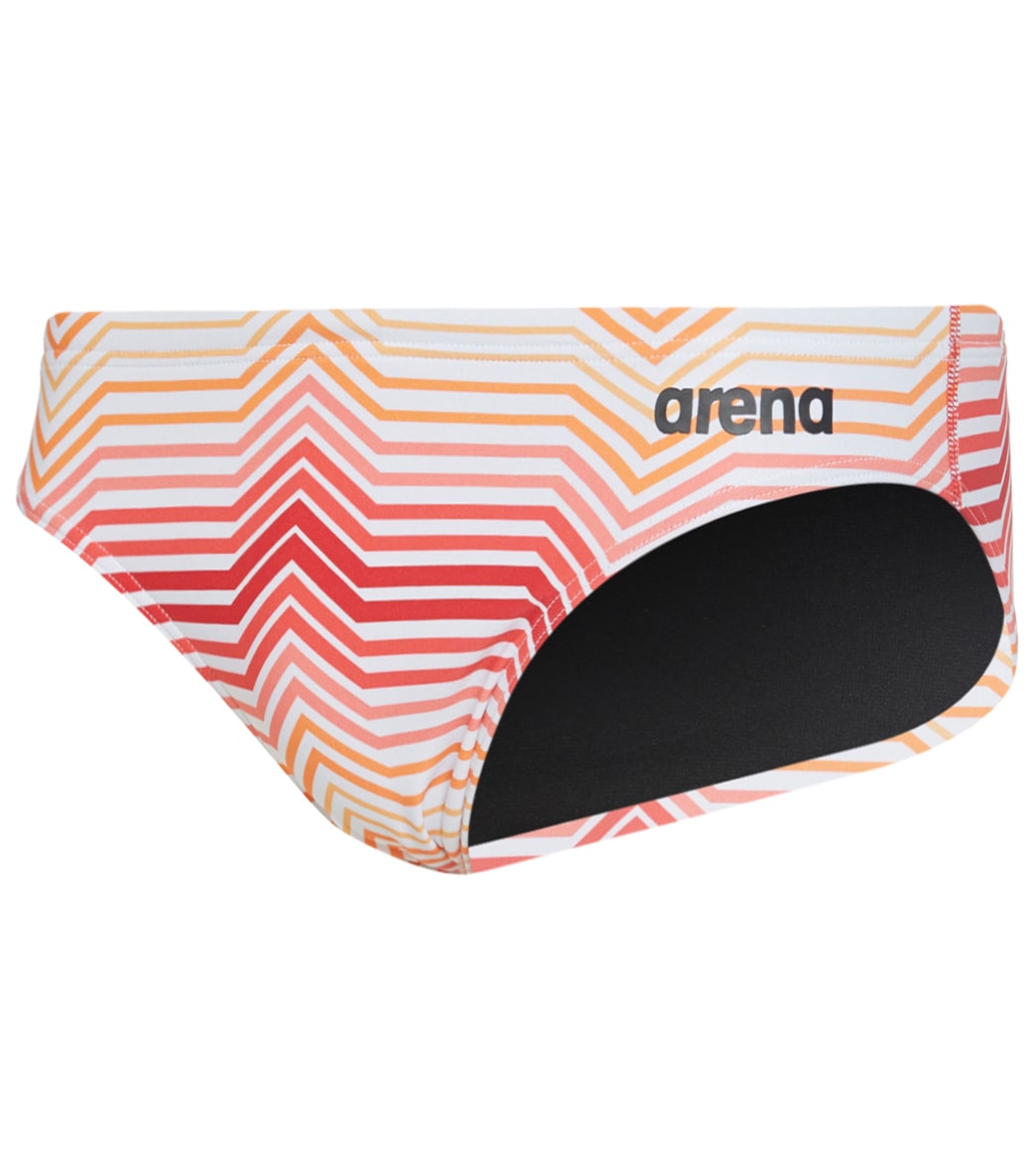 Arena Men's Multicolor Stripes Maxlife Brief Swimsuit - Red/Orange/Multi 22 - Swimoutlet.com