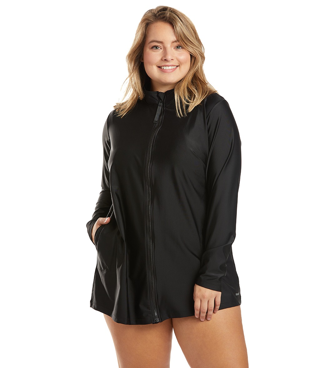 Sporti Plus Size Women's Solid L/S UPF 50+ Zip Up Rash Guard at