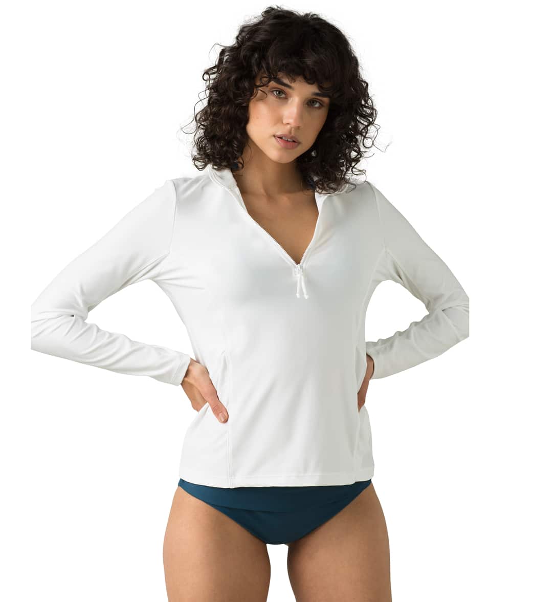 Prana Catarina Zip Long Sleeve Cover Up Sun Top - White Xl Cotton/Polyester - Swimoutlet.com