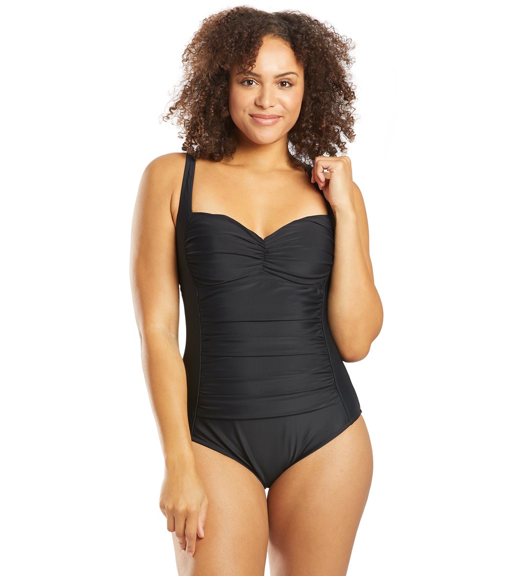 Maxine Solids Tricot Sweetheart One Piece Swimsuit - Black 18 - Swimoutlet.com