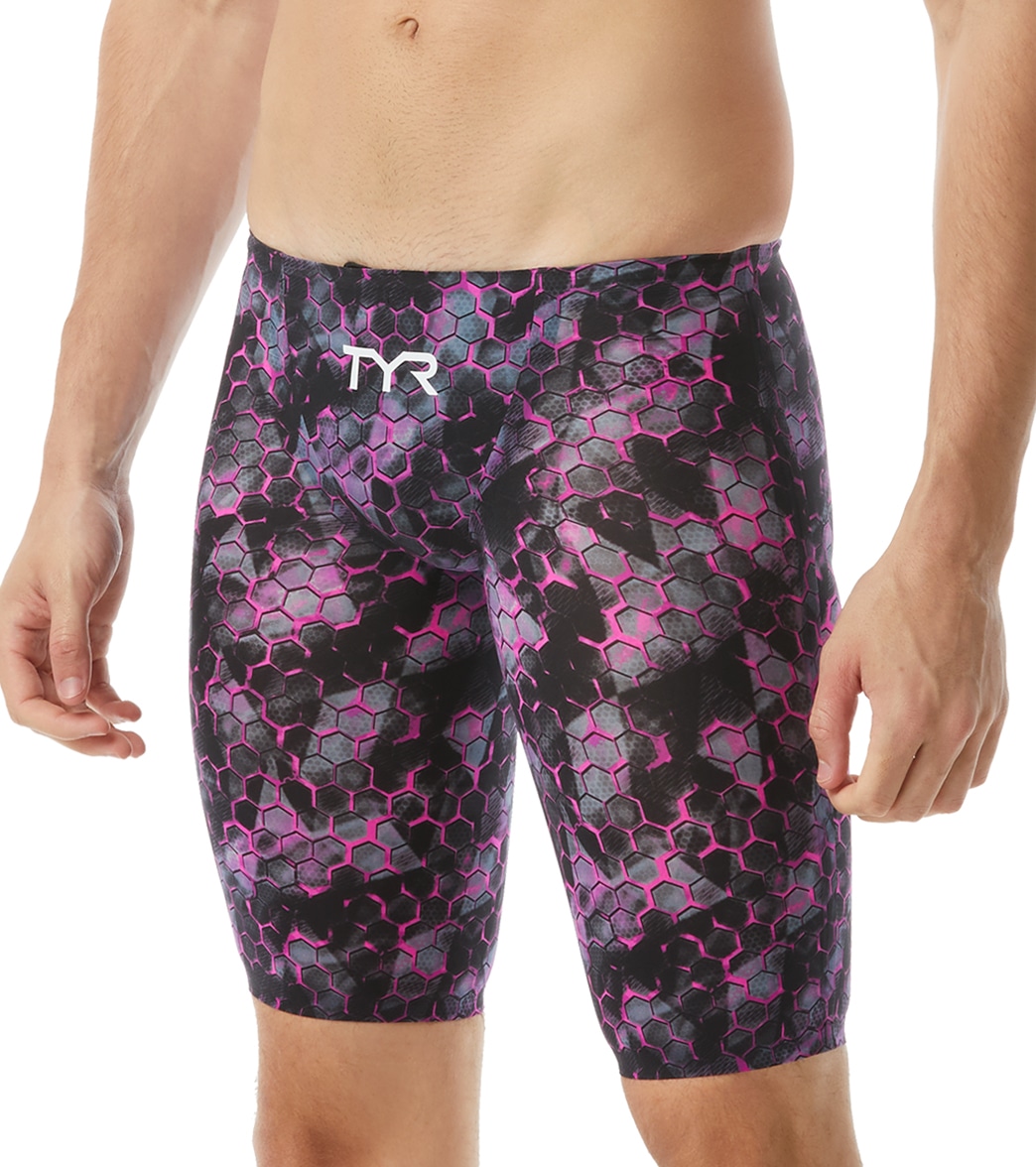 TYR Men's Avictor Supernova Jammer Tech Suit Swimsuit - Pink/Grey 20 - Swimoutlet.com