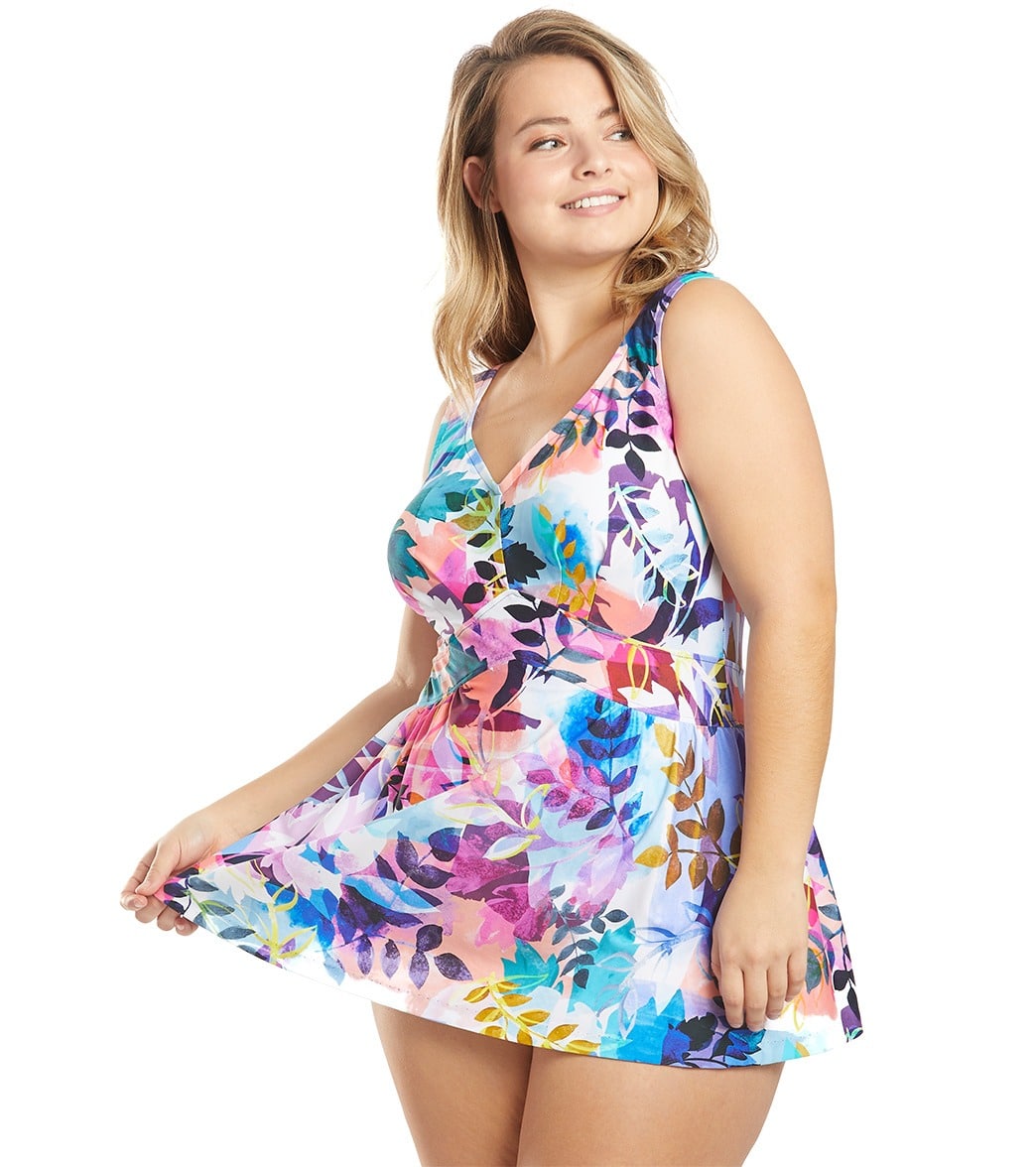 Maxine Plus Size Garden Party Empire Swim Dress at SwimOutlet.com ...