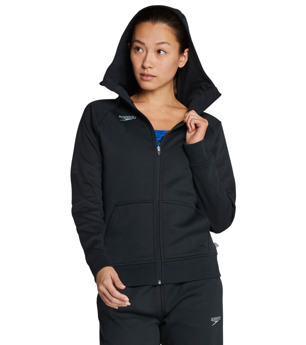 Speedo Women's Team Jacket - Black Large Size Large Cotton/Polyester - Swimoutlet.com