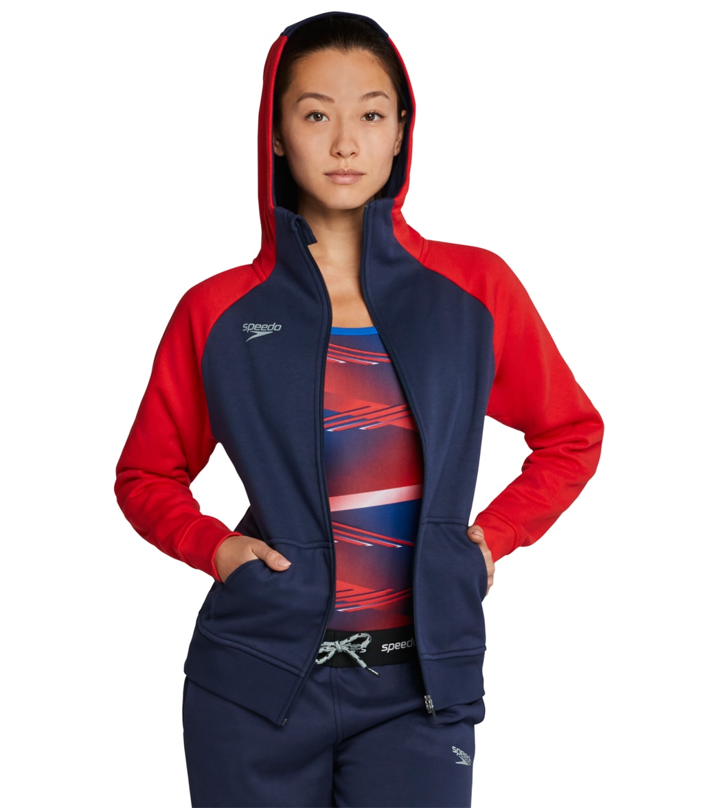 Speedo Women's Team Jacket - Red/White/Blue Large Size Large Cotton/Polyester - Swimoutlet.com