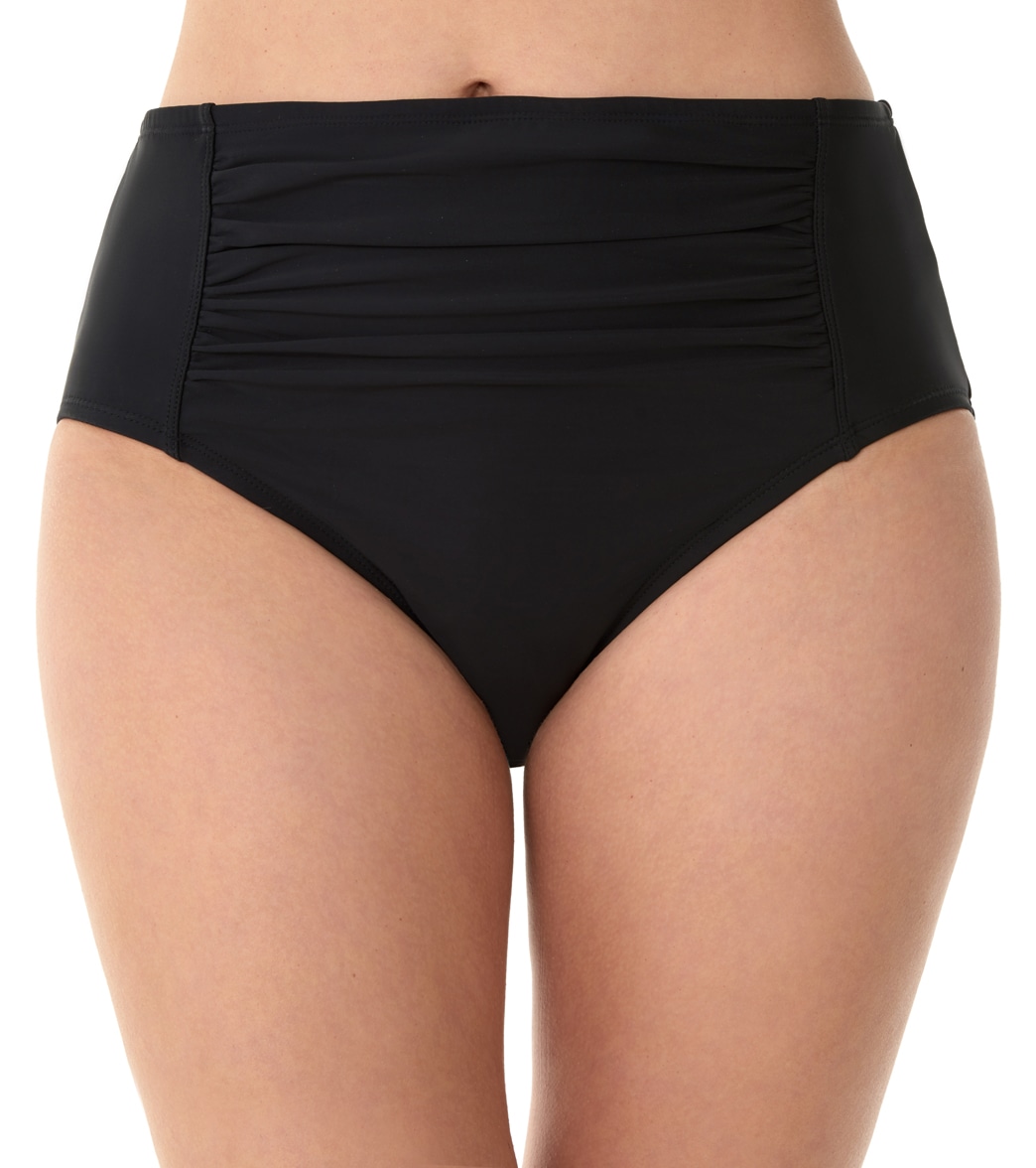 Penbrooke Solid Shirred Front Bikini Bottom - Black 12 - Swimoutlet.com