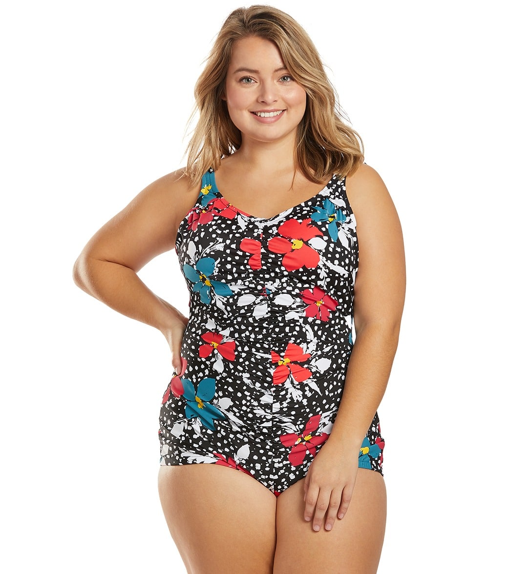 Penbrooke Plus Size Celebration Shirred Girl Leg One Piece Swimsuit at ...