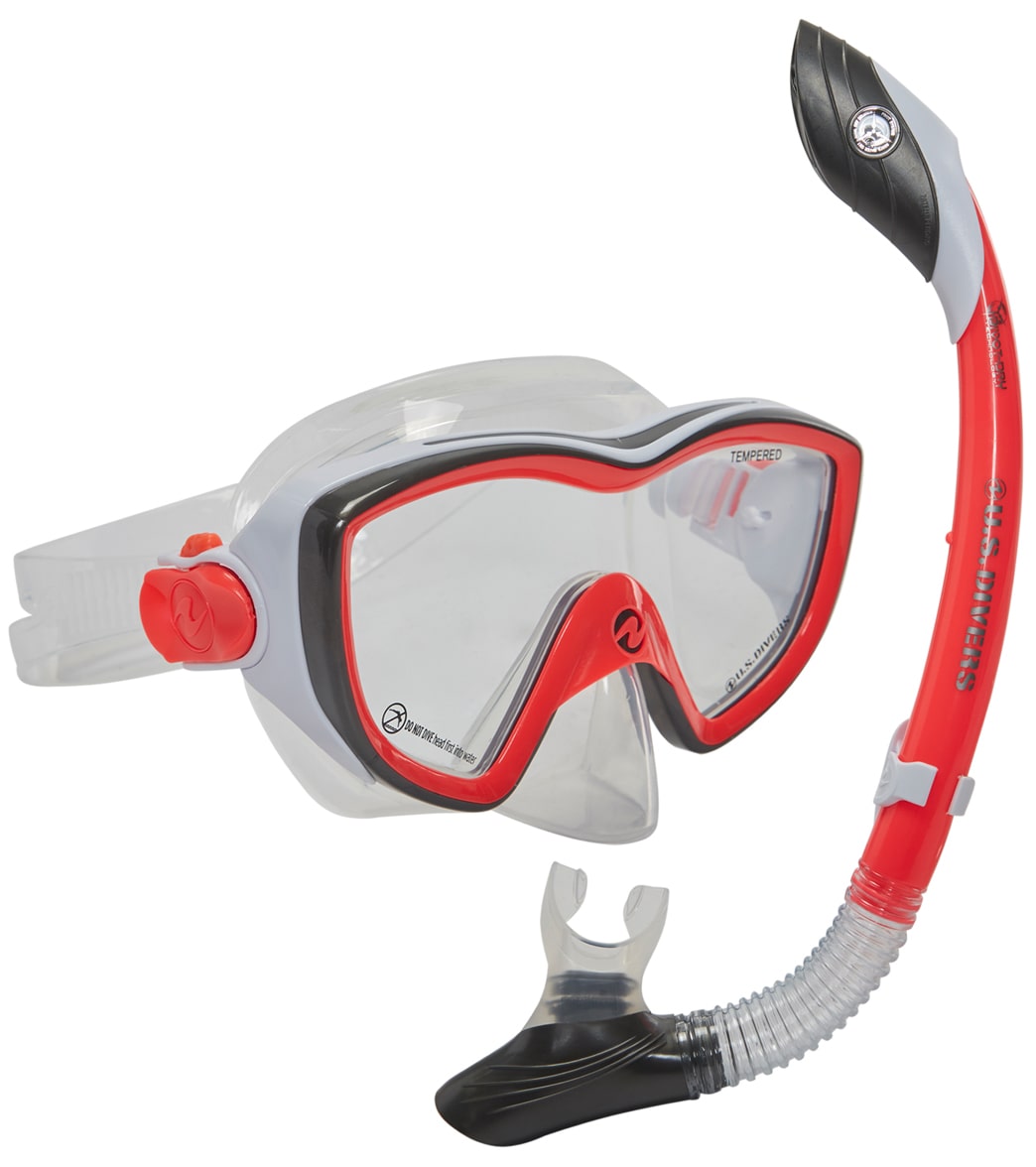 U.s. Divers Diva Ii Lx / Island Dry Mask And Snorkel Set - Bright Pink/Black - Swimoutlet.com