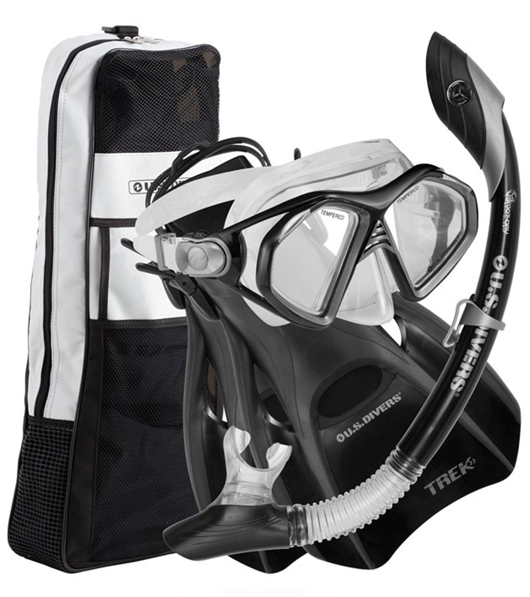 U.s. Divers Admiral Ii Lx Mask / Island Dry Snorkel Trek Fins/ Set - Black/Silver Medium 7-10 Size Medium - Swimoutlet.com
