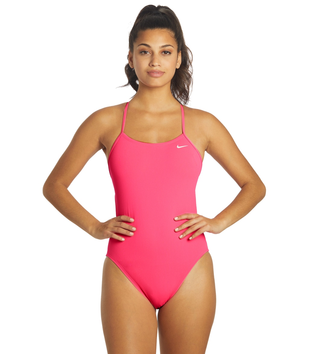 Nike Women's Hydrastrong Solid Cut Out Tank One Piece Swimsuit - Hyper Pink 38 Polyester - Swimoutlet.com