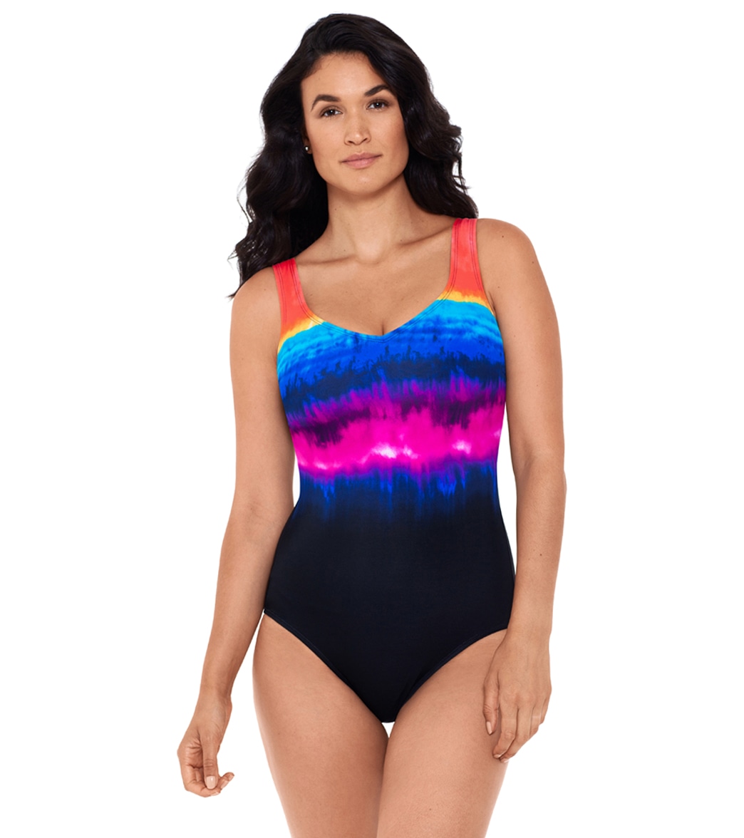 Reebok Women's Party In My Cabana V-Neck Chlorine Resistant One Piece Swimsuit - Multi 10 - Swimoutlet.com