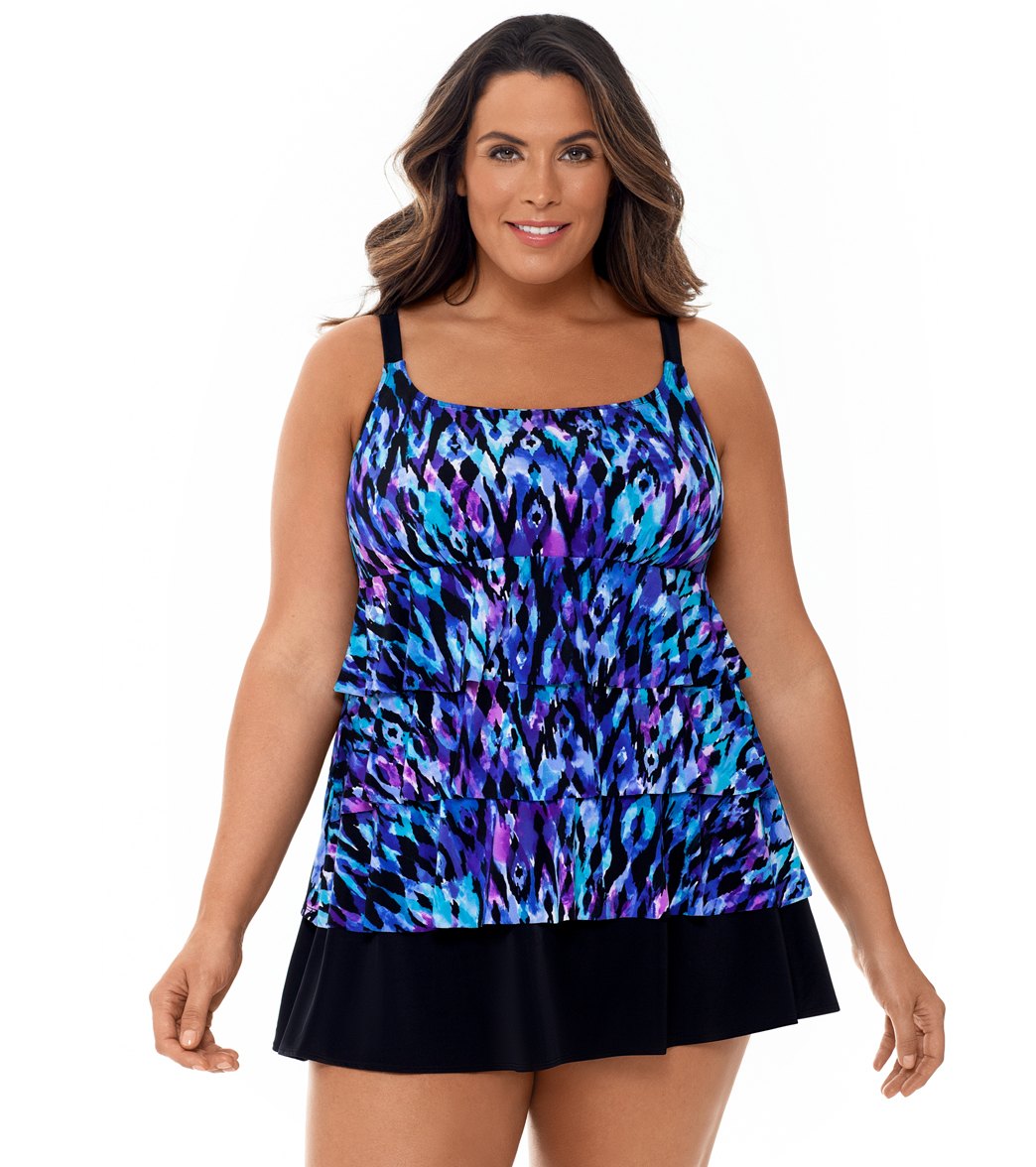 Longitude Plus Size Tulum Ruffle Swim Dress - Purple 18W - Swimoutlet.com