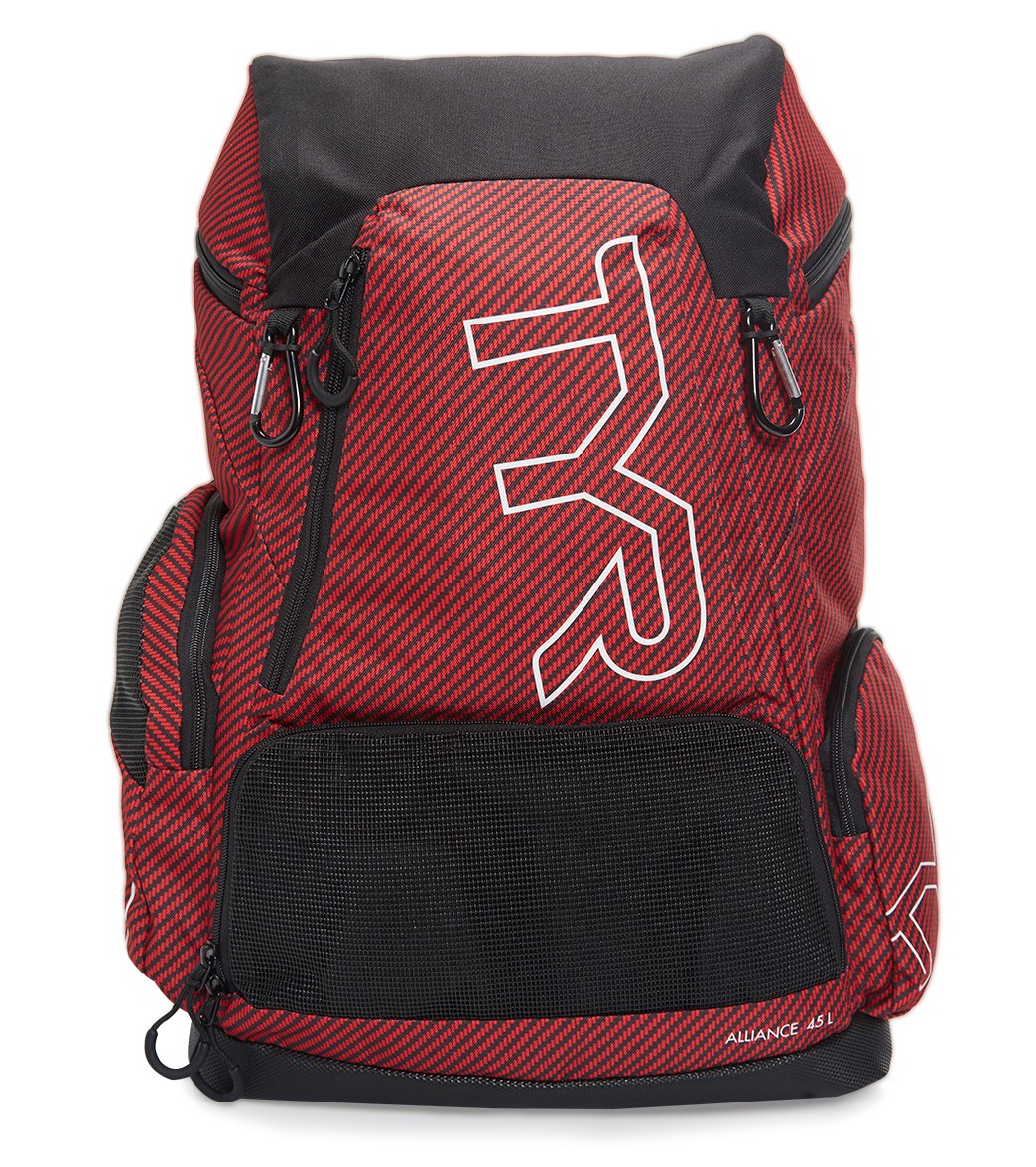 TYR Alliance 45L Team Carbon Print Backpack - Red - Swimoutlet.com