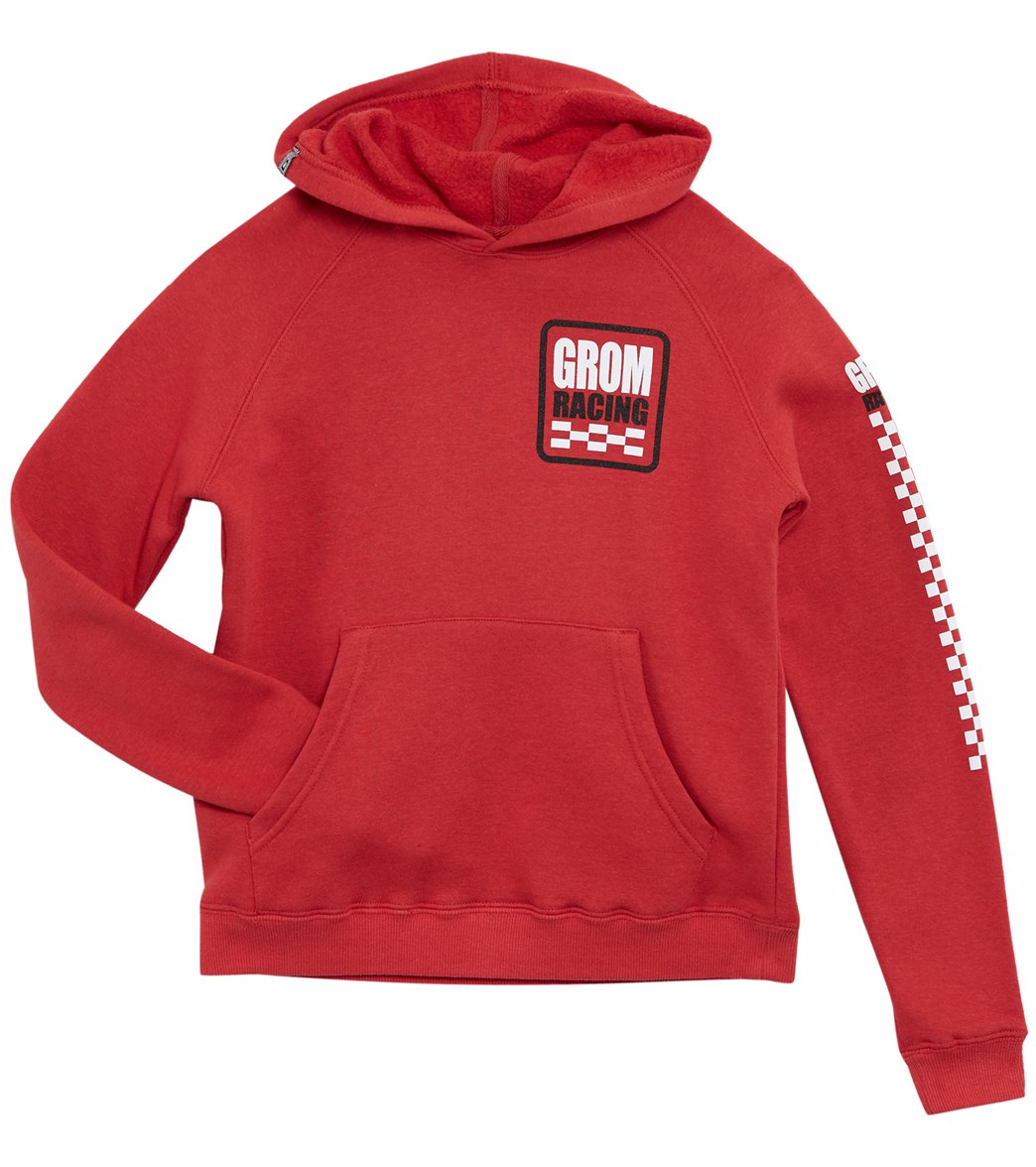 Grom Boys' Racing Pullover Hoodie - Red Large 10/12 Cotton/Polyester - Swimoutlet.com