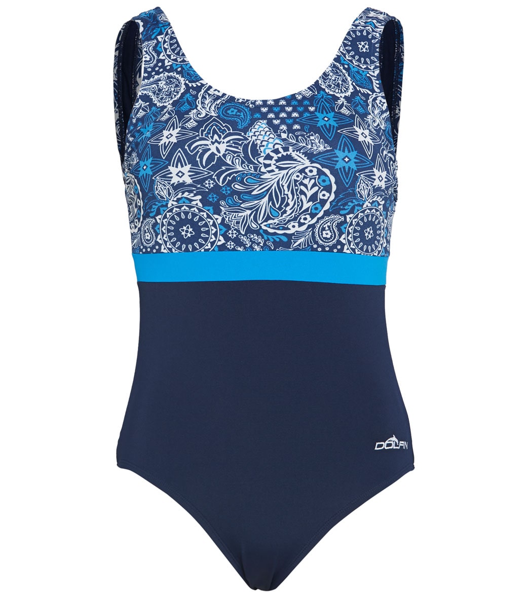 Dolfin Women's Aquashape Santorini Block Moderate Scoop Back One Piece Swimsuit