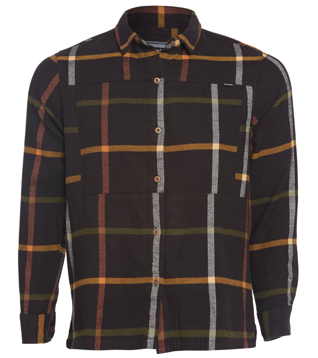 Hurley Wilson Flannel Long Sleeve Shirt - Oil Grey Large Cotton - Swimoutlet.com