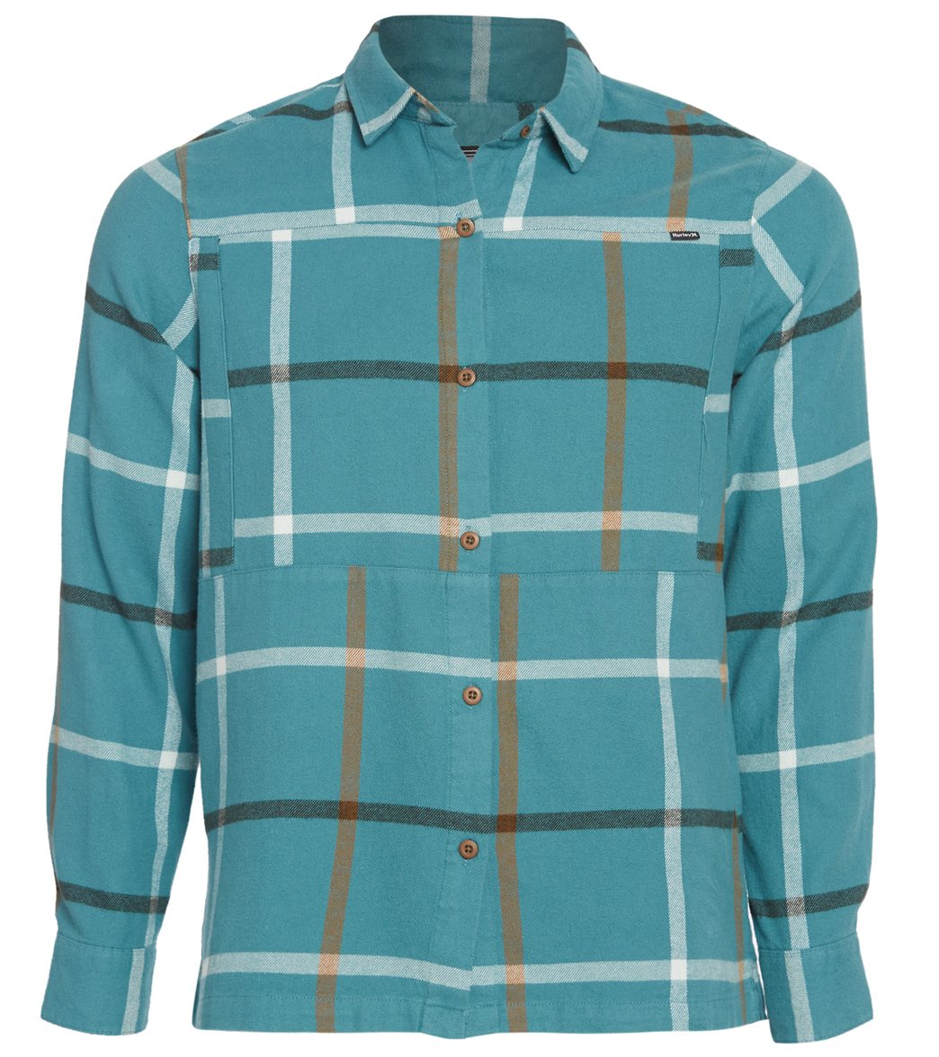 Hurley Wilson Flannel Long Sleeve Shirt - Mineral Teal Large Cotton - Swimoutlet.com