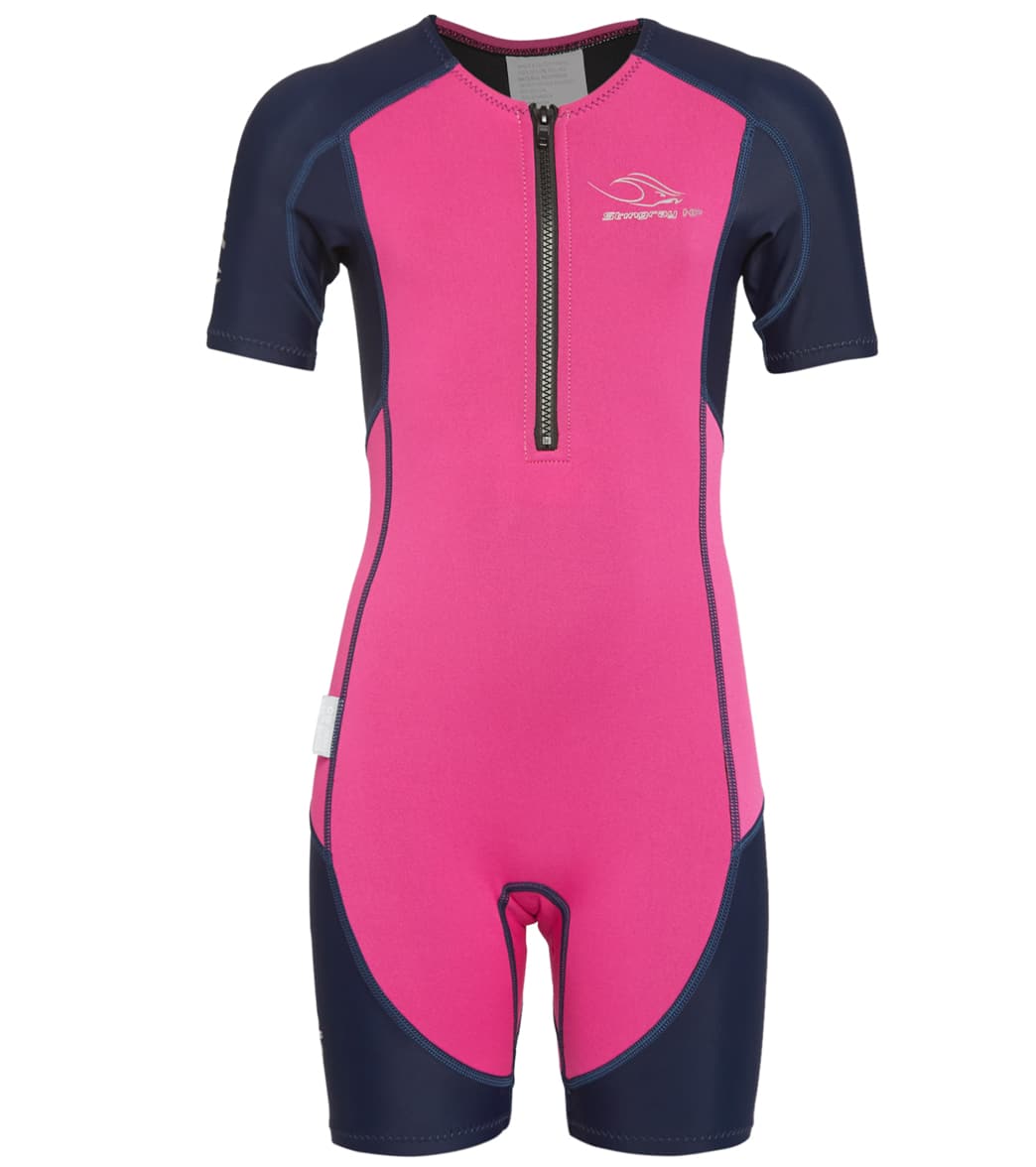 Phelps Girls' Stingray Short Sleeve Thermal Suit - Pink/Navy Blue 8Y - Swimoutlet.com