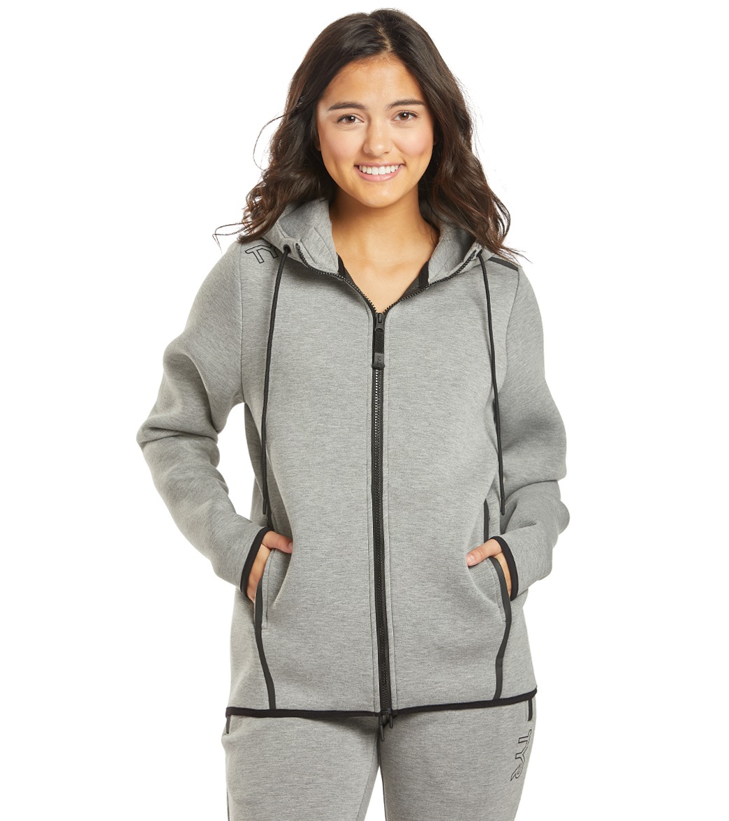 TYR women's elite team full zip hoodie - heather grey small size small - swimoutlet.com