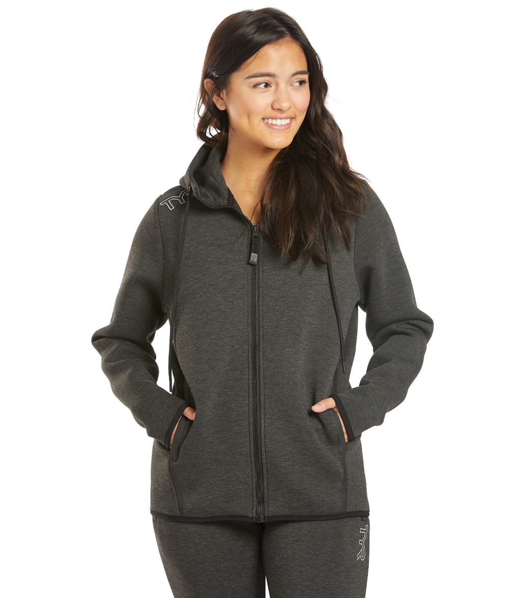 TYR women's elite team full zip hoodie - heather black large size large - swimoutlet.com