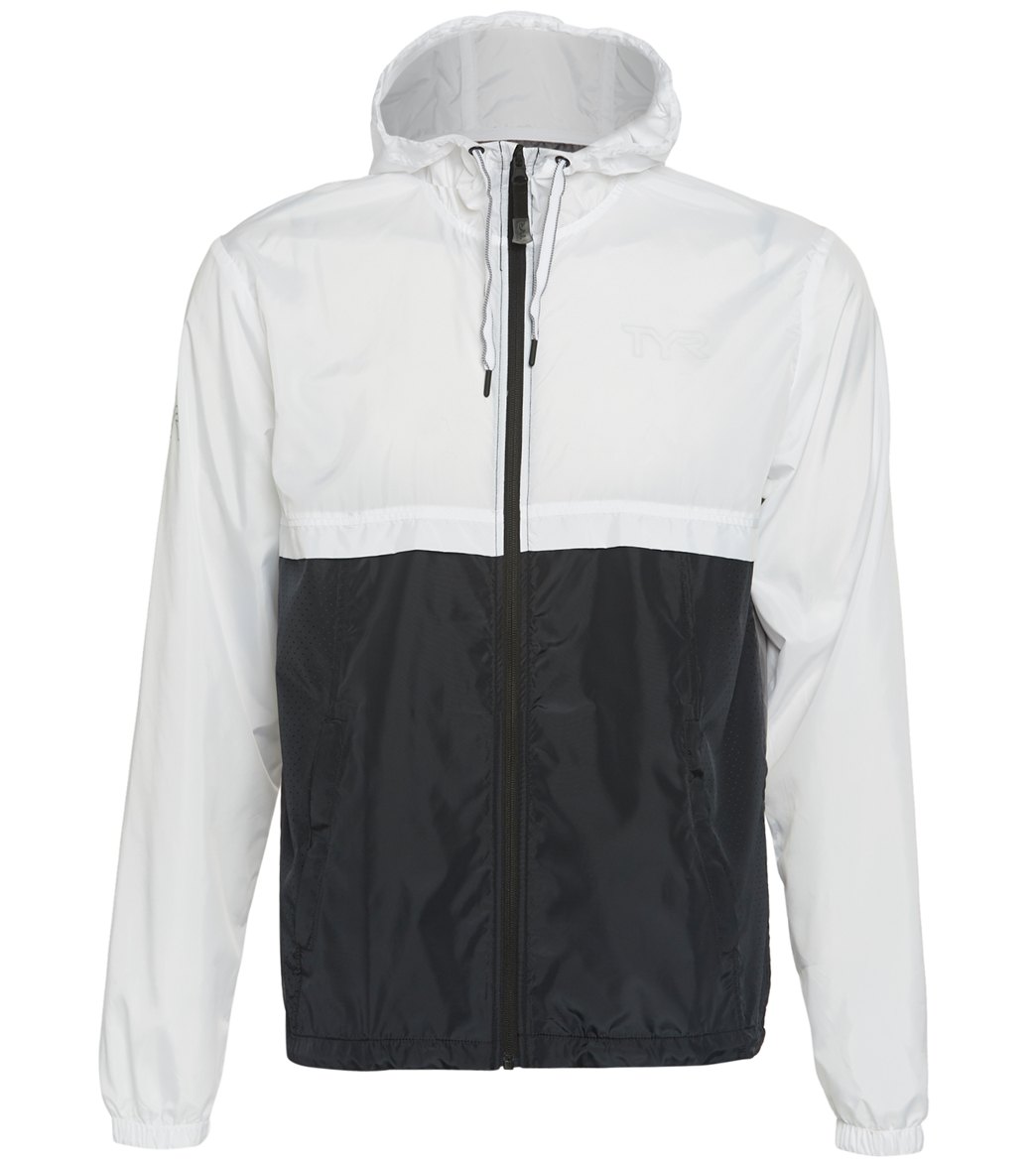 TYR Men's Elite Team Windbreaker Jacket - White/Grey/Black Large Size Large Polyester - Swimoutlet.com
