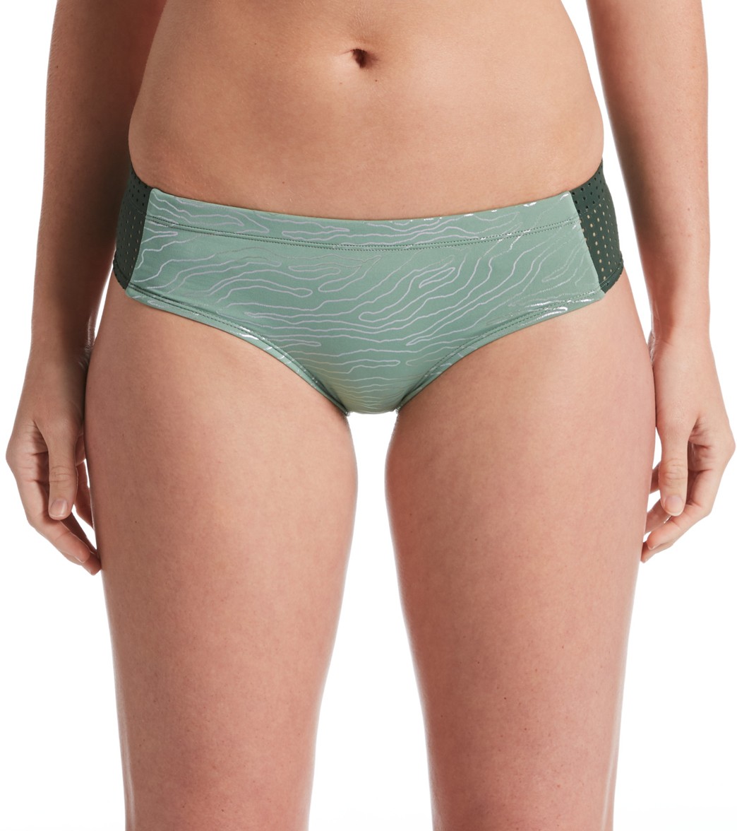 Nike Geo Onyx Hipster Bikini Bottom - Silver Pine Small - Swimoutlet.com