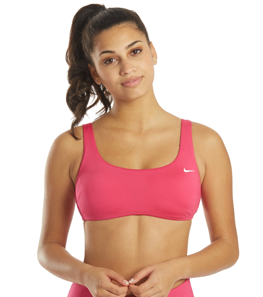 Nike Women's Essential Scoop Neck Bikini Top - Pink Prime Large - Swimoutlet.com
