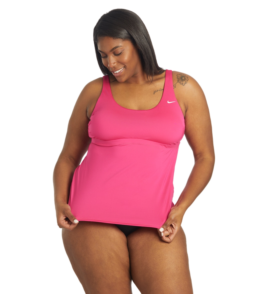 Nike Plus Size Scoop Neck Tankini Top - Pink Prime 1X Polyester - Swimoutlet.com