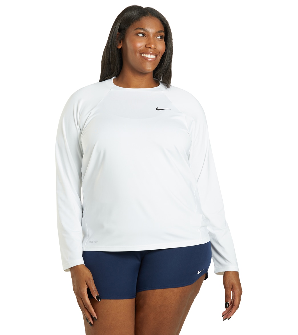 Nike Plus Size Long Sleeve Hydro Rash Guard Shirt - White 1X - Swimoutlet.com