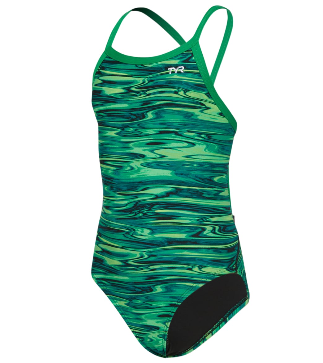 TYR Girls' Hydra Diamondfit One Piece Swimsuit - Green 22 - Swimoutlet.com